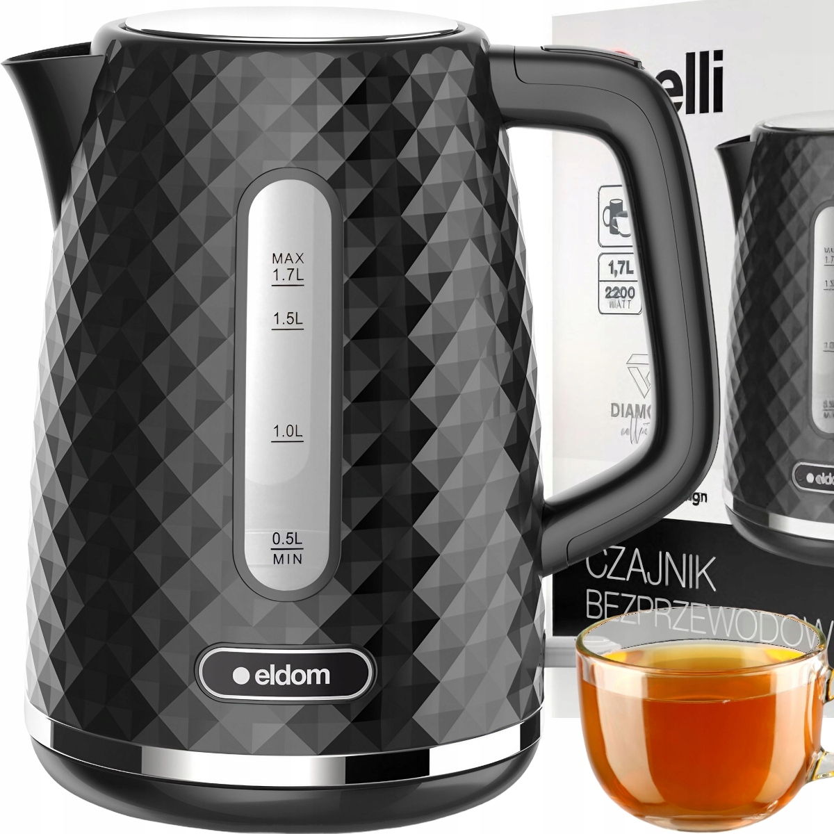 Rýchlovarná kanvica Petra PT3864BLKVDEEU10 2200 W 1,7 l čierna